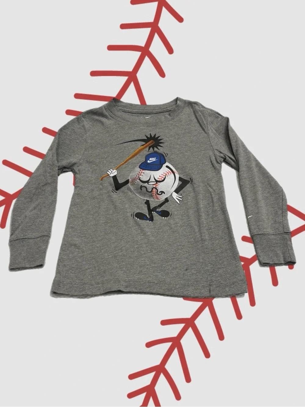 Nike Boys Baseball Graphic Long Sleeve T-Shirt Gray Size 4 XS 3-4 Years